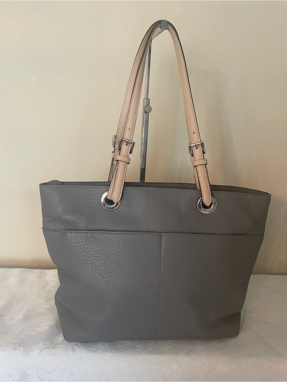 Michael Kors Bedford Pearl Grey Pebbled Leather Tote Bag EUC